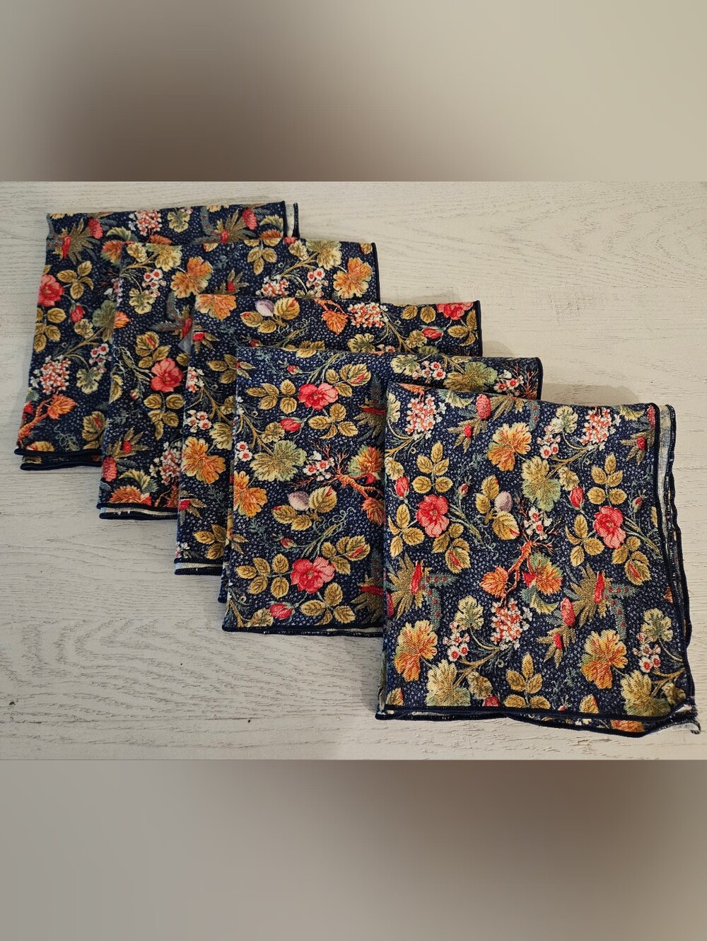Floral Print Cloth Table Napkins Fabric Reusable Set Of 5